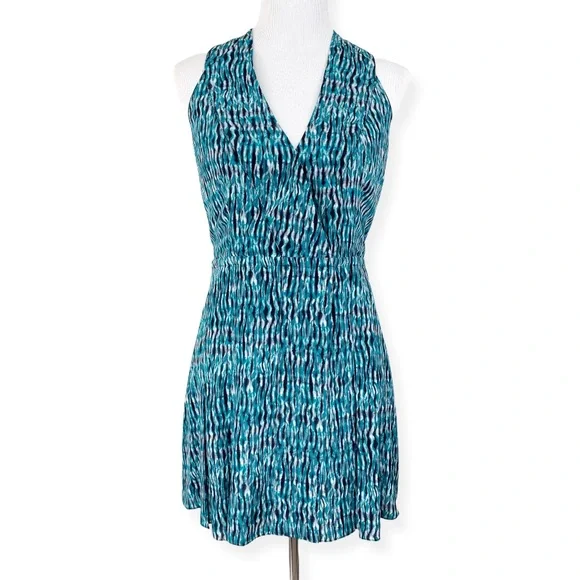 Proenza Schouler Teal Black Sleeveless Silk Print Wrap Mini Dress - Picture 1 of 14